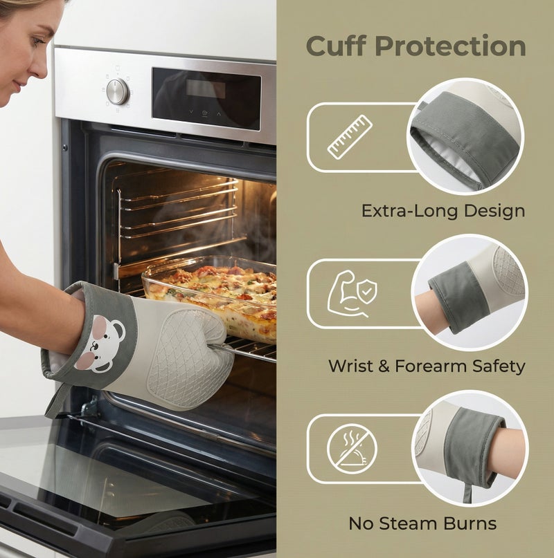 قفازات فرن سيليكونية بمخطط دب كيوت - Image 3